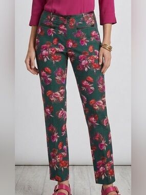 Cartonnier Black Floral Straight-Leg Pants with Pink Blooms